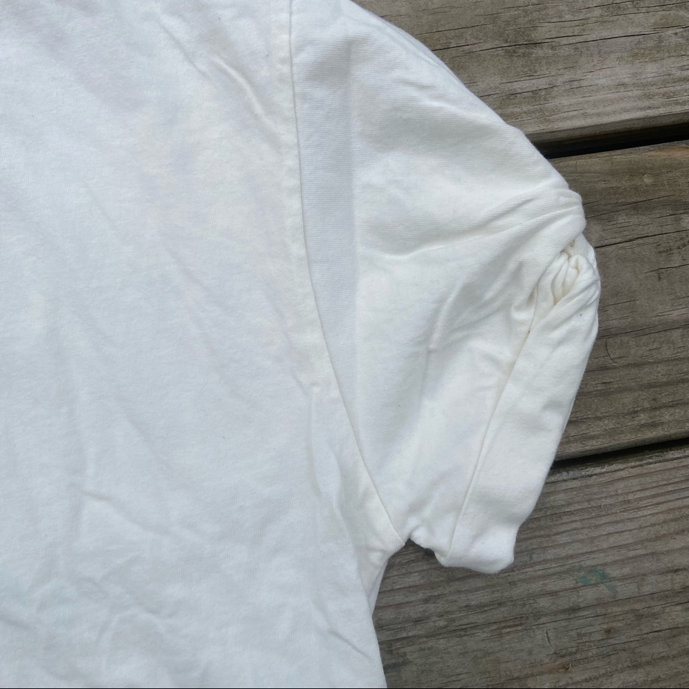 ** Rebecca Minkoff White cuffed sleeve knot accent tshirt Medium M - Picture 4 of 9